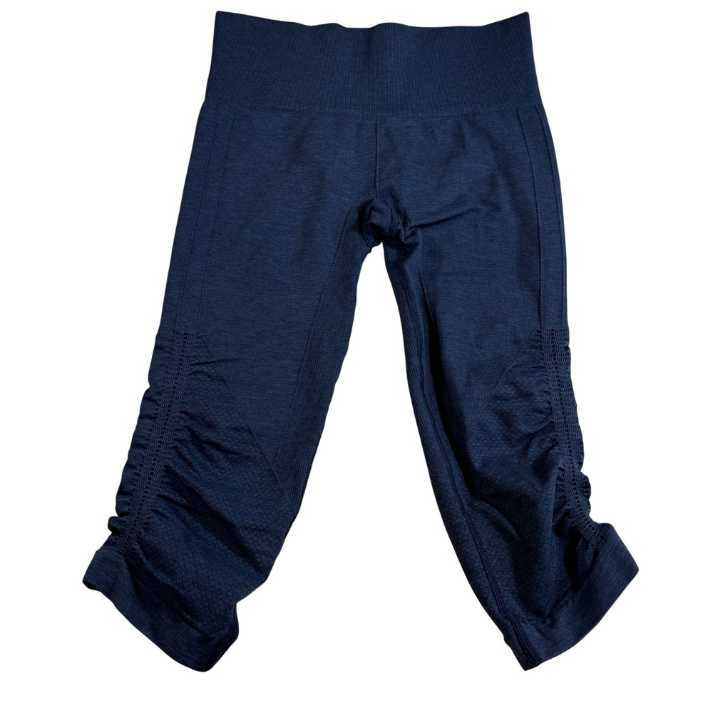 Lululemon Blue Ebb And Flow Black Cropped Leggings With Ruched Sides Size S